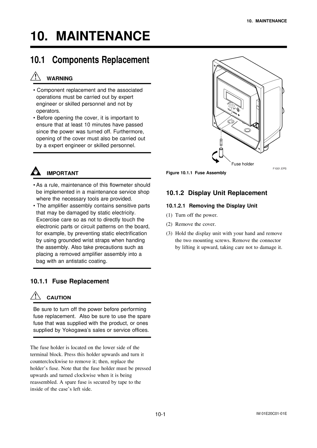 APC AXFA11G Maintenance, Components Replacement, Display Unit Replacement, Fuse Replacement, Removing the Display Unit 