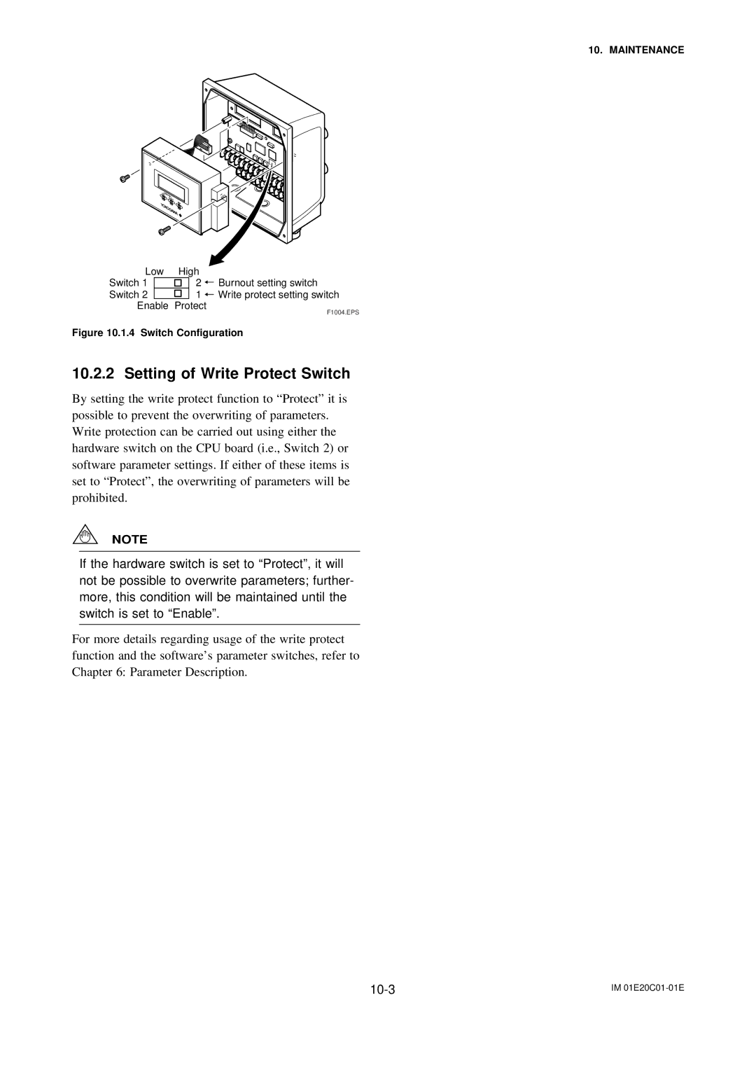 APC AXFA11G user manual Setting of Write Protect Switch, Switch Configuration 