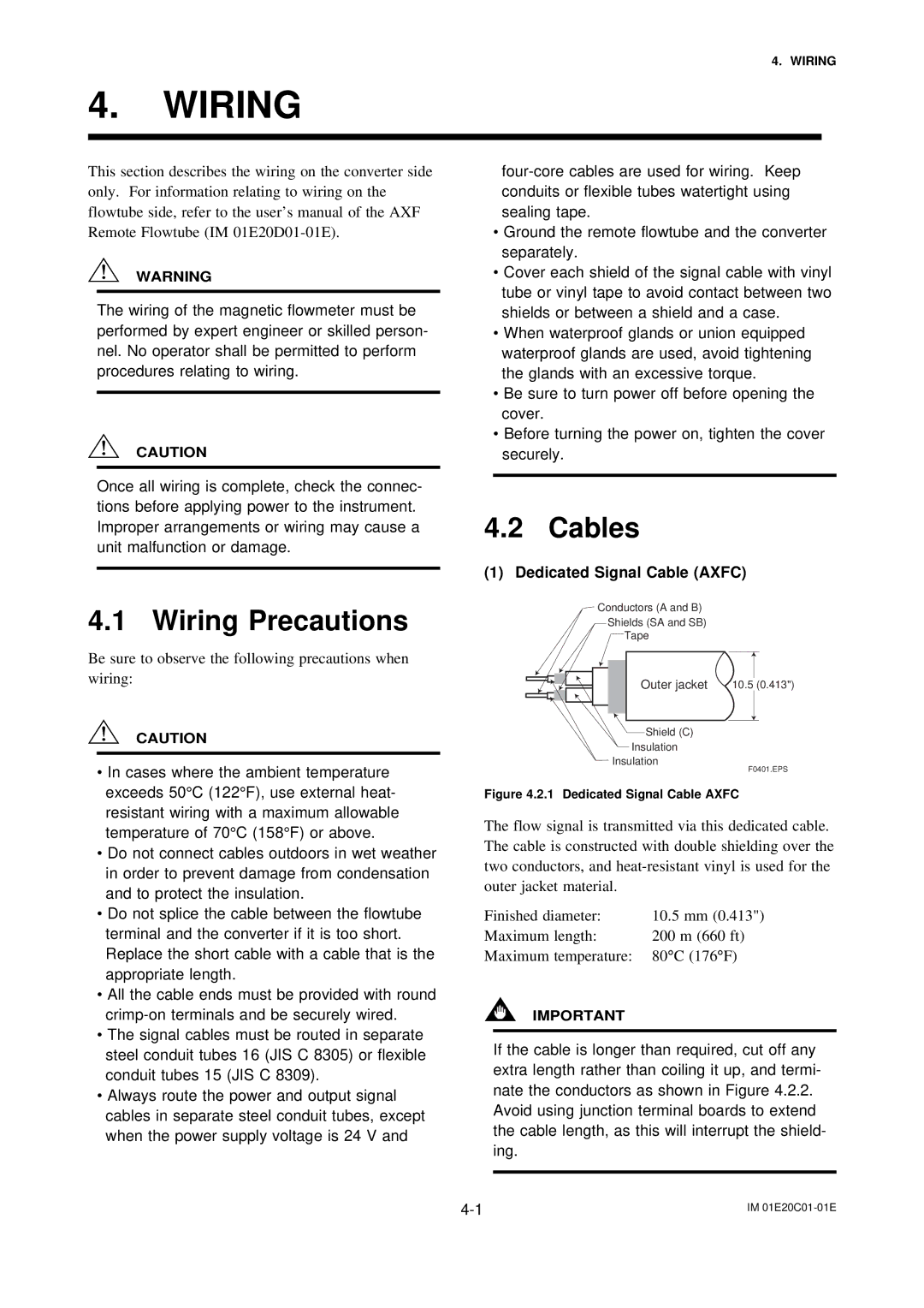 APC AXFA11G user manual Wiring Precautions, Cables, Dedicated Signal Cable Axfc, Outer jacket 