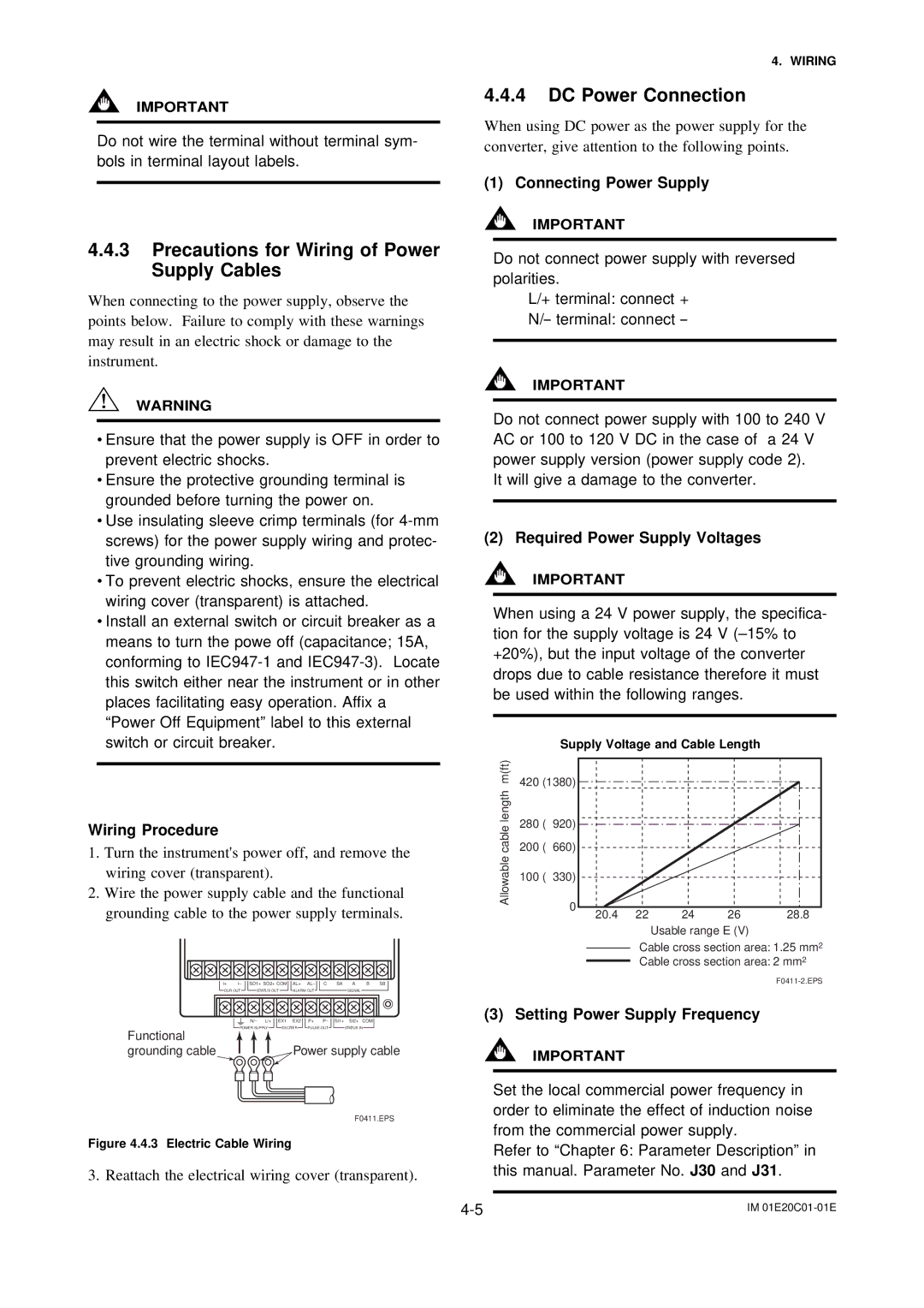 APC AXFA11G user manual Precautions for Wiring of Power Supply Cables, DC Power Connection 