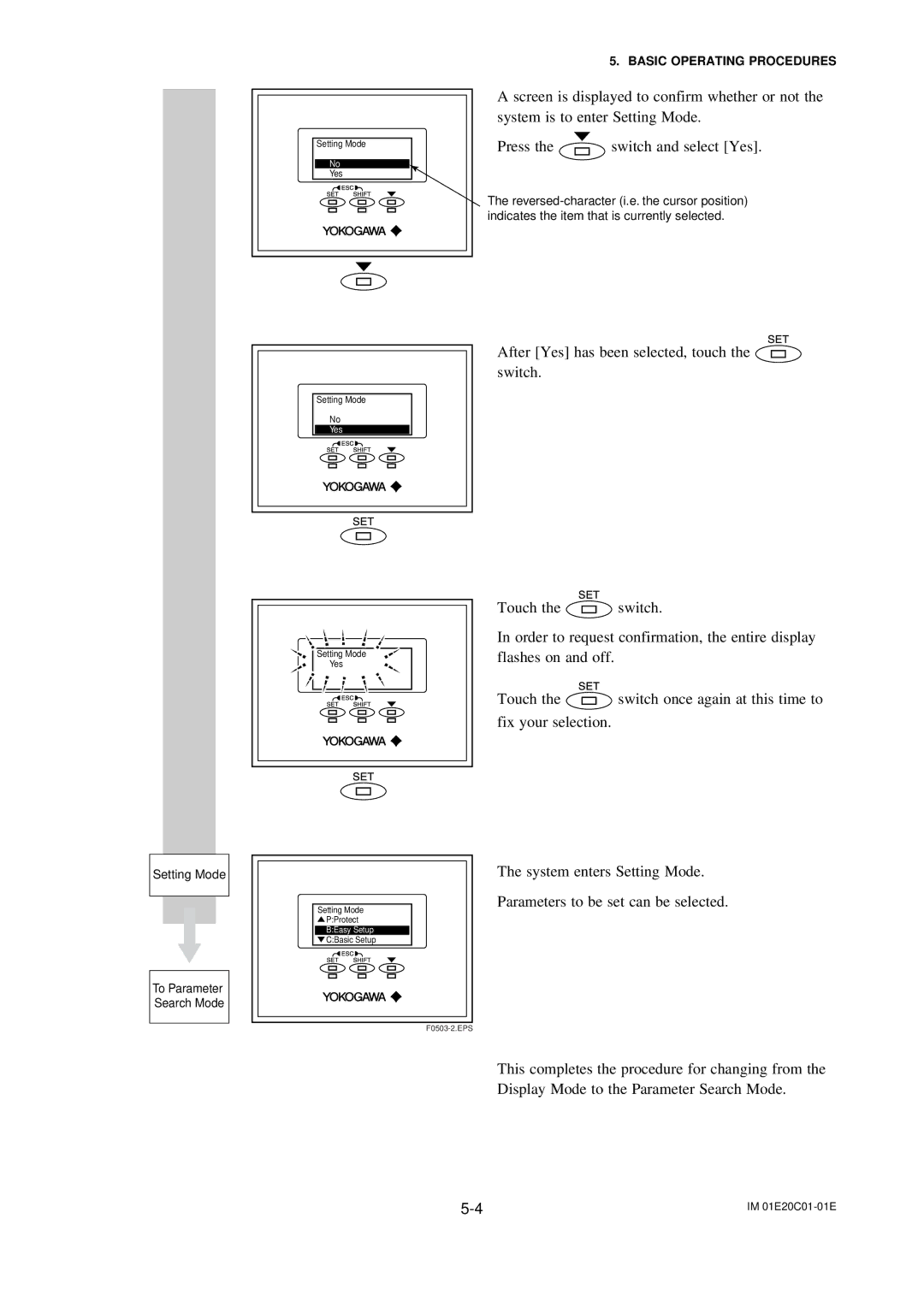 APC AXFA11G user manual Setting Mode To Parameter Search Mode 