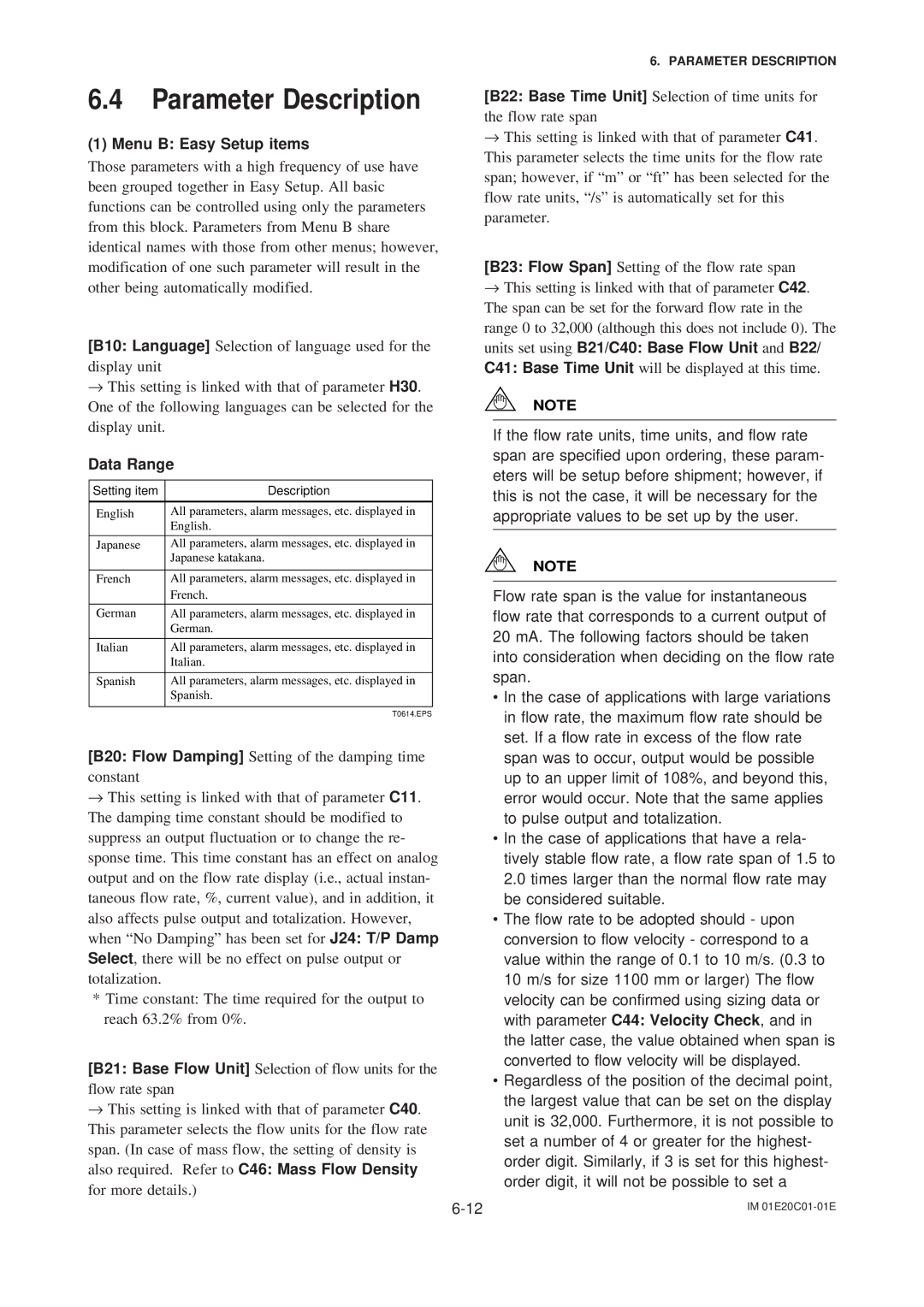 APC AXFA11G user manual Menu B Easy Setup items, Data Range 