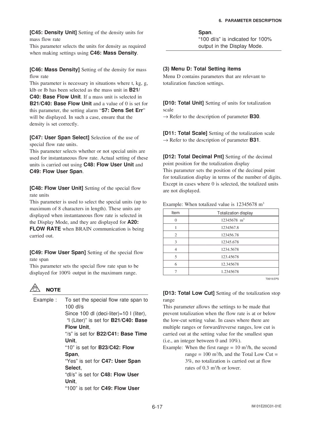 APC AXFA11G user manual C47 User Span Select Selection of the use, C49 Flow User Span, Is set forB22/C41 Base Time Unit 