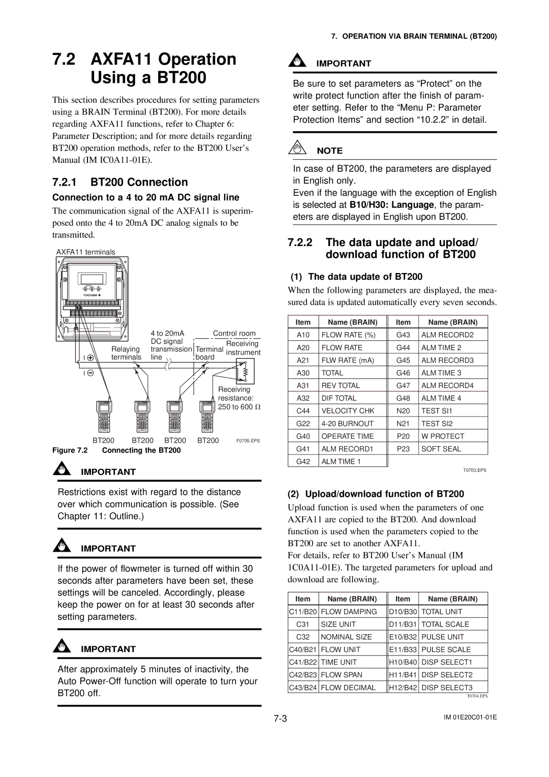 APC AXFA11G AXFA11 Operation Using a BT200, 1 BT200 Connection, Data update and upload/ download function of BT200 