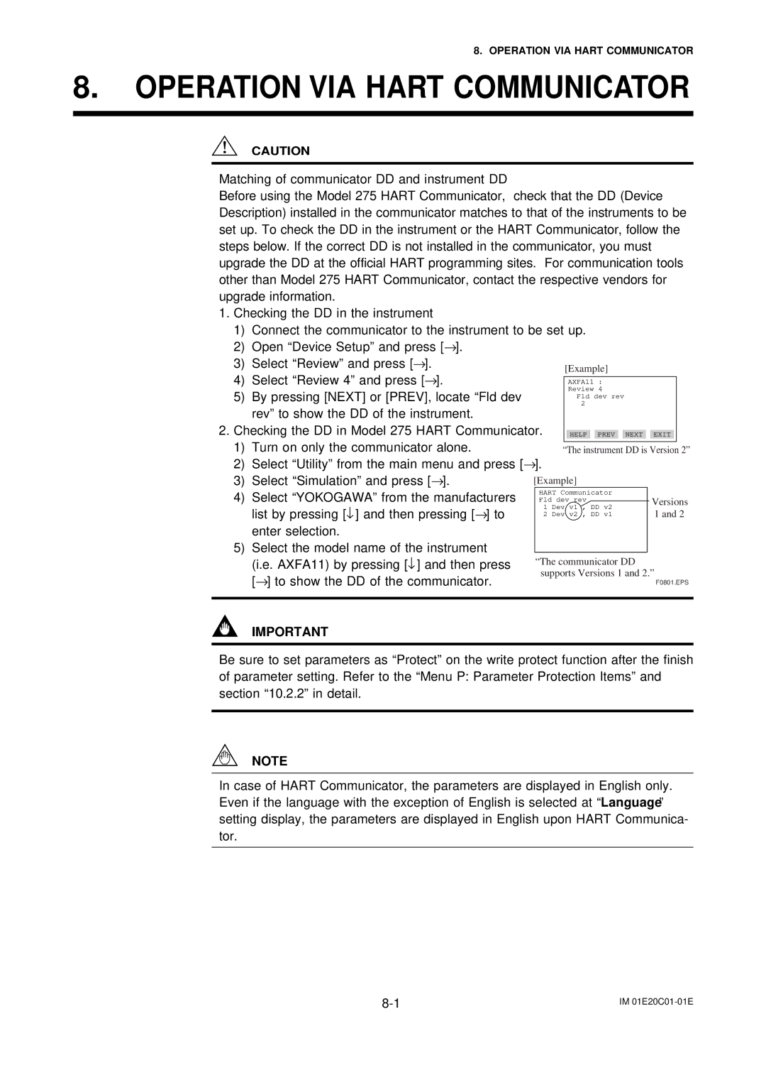 APC AXFA11G user manual Operation VIA Hart Communicator 