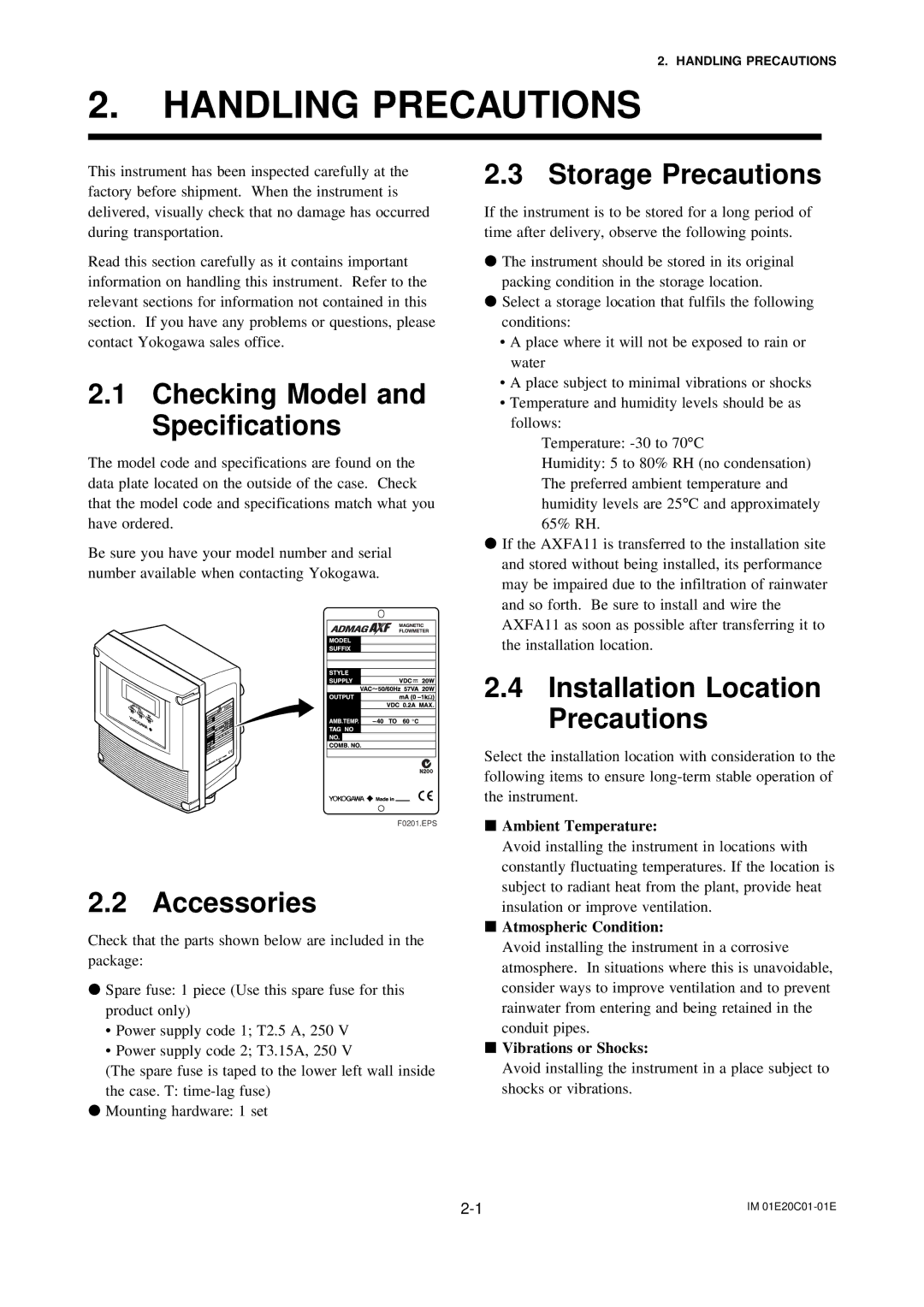 APC AXFA11G user manual Handling Precautions, Checking Model and Specifications, Accessories, Storage Precautions 