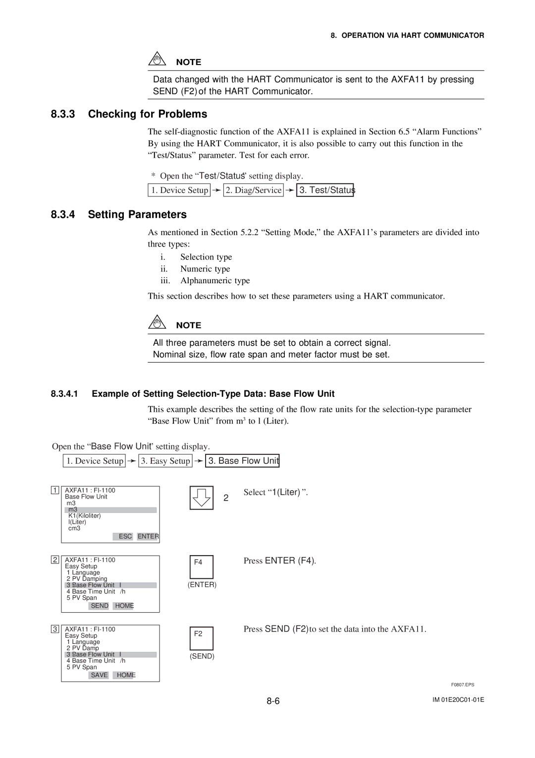 APC AXFA11G user manual Checking for Problems, Setting Parameters, Example of Setting Selection-Type Data Base Flow Unit 