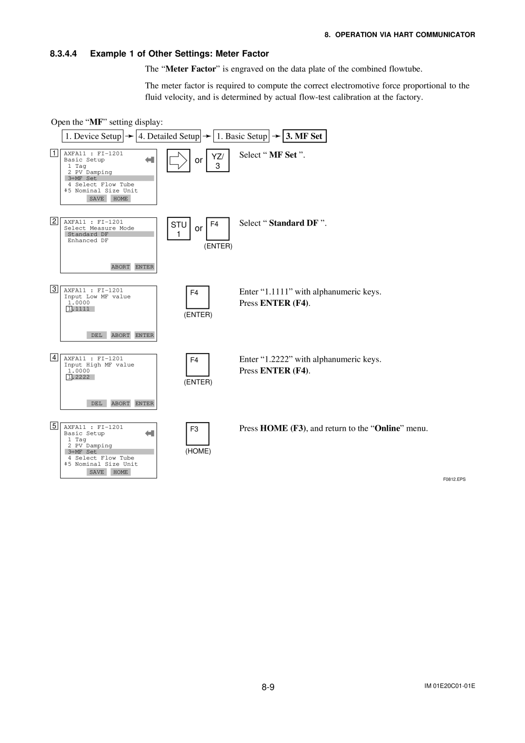 APC AXFA11G user manual Example 1 of Other Settings Meter Factor, Select MF Set 