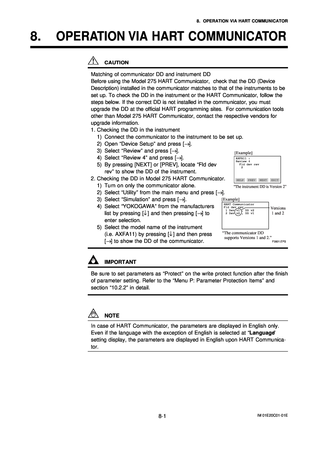 APC AXFA11G user manual Operation Via Hart Communicator 