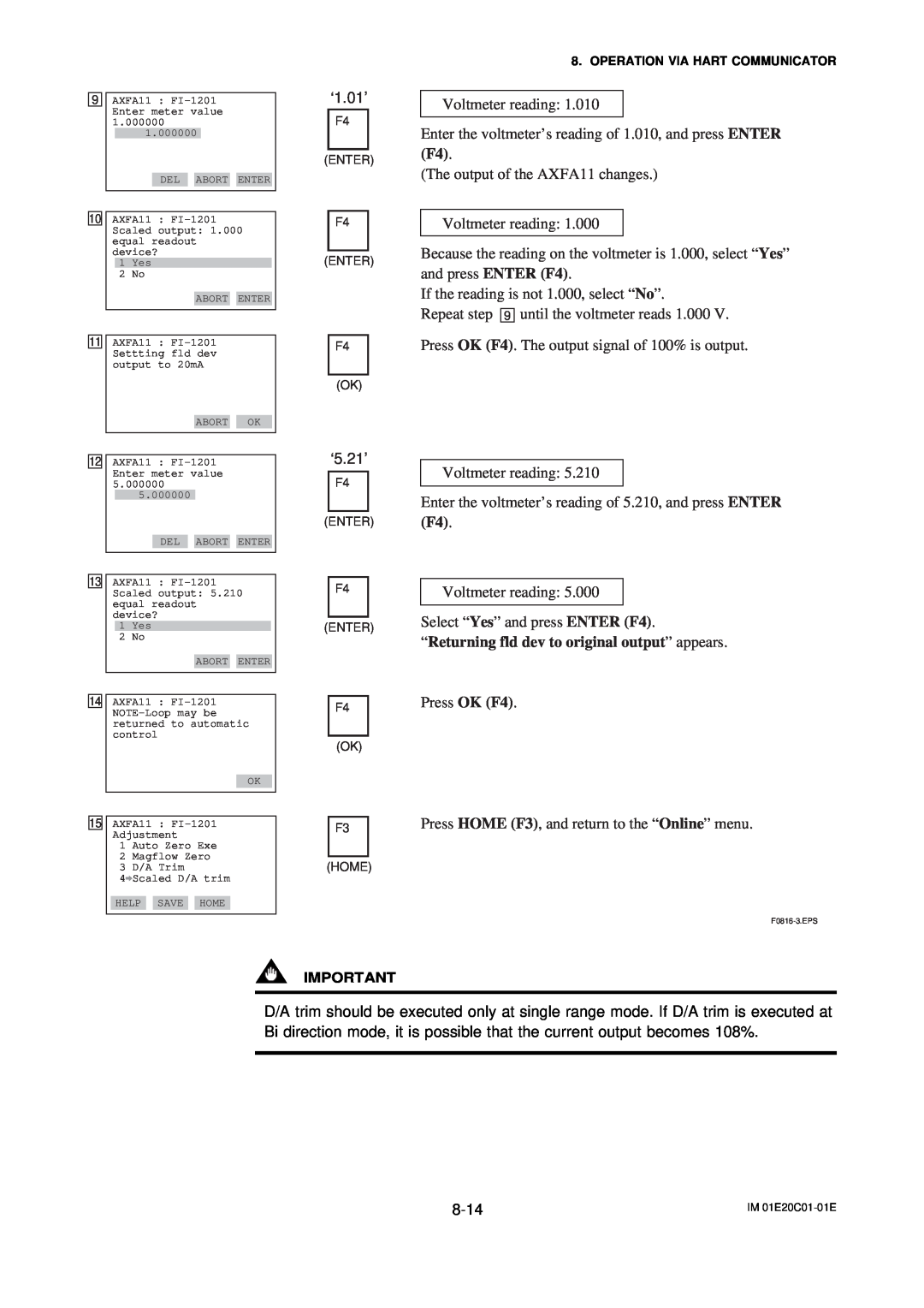 APC AXFA11G user manual “Returning fld dev to original output” appears, 8-14 