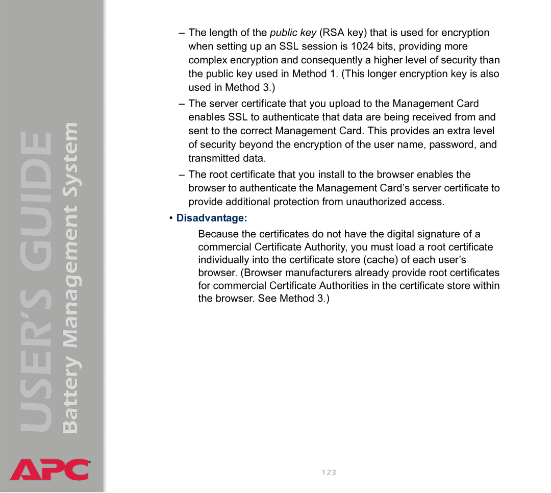 APC Battery Management System manual Disadvantage 