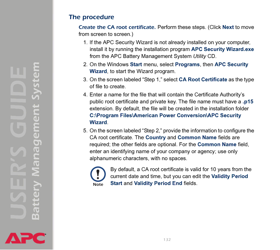 APC Battery Management System manual Procedure, Program Files\American Power Conversion\APC Security Wizard 