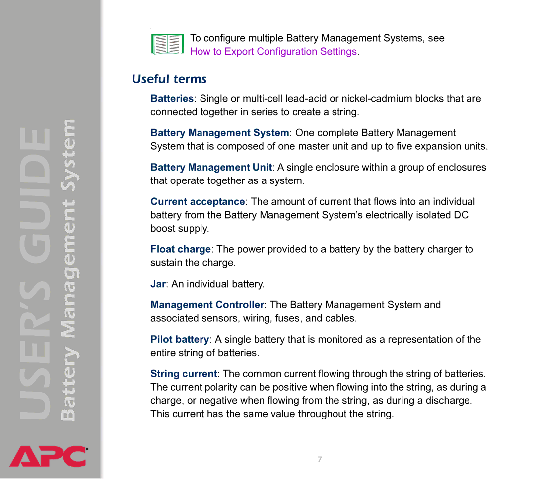 APC Battery Management System manual Useful terms 