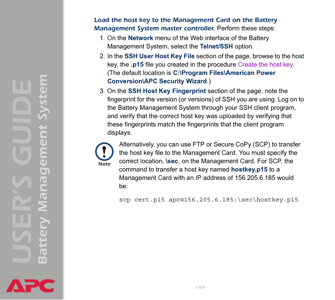 APC Battery Management System manual Scp cert.p15 apc@156.205.6.185\sec\hostkey.p15 