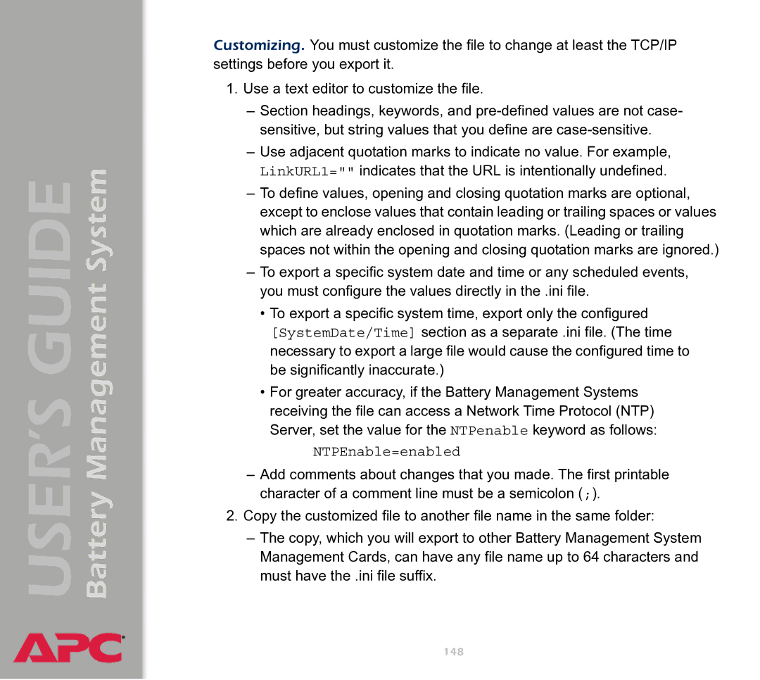 APC Battery Management System manual NTPEnable=enabled 