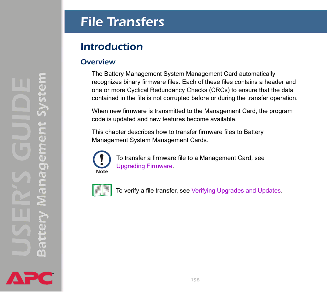 APC Battery Management System manual File Transfers, Introduction 