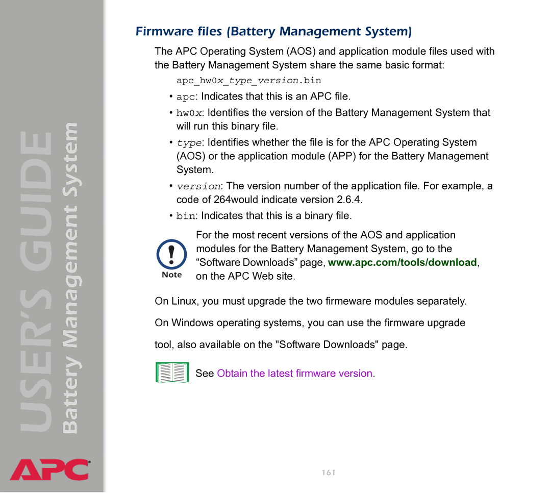 APC manual Firmware files Battery Management System 