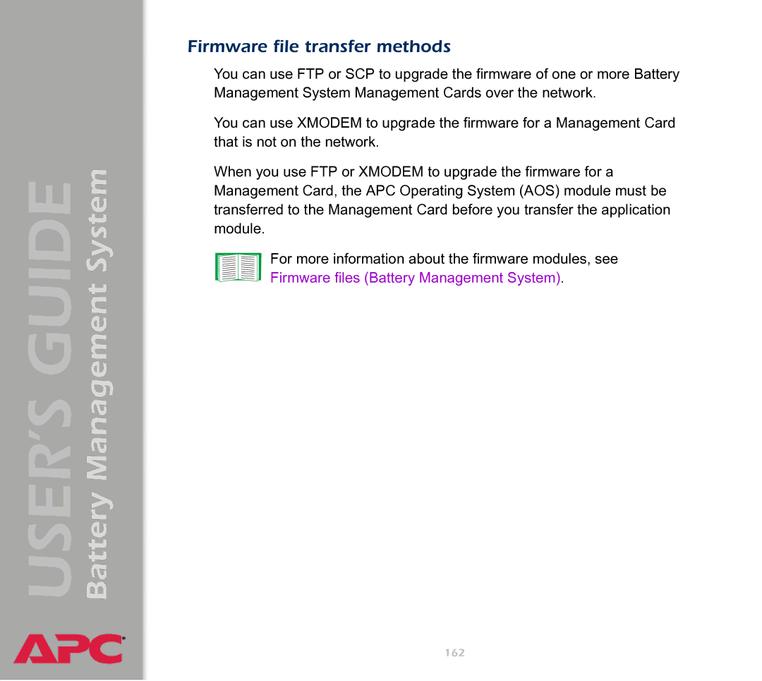 APC Battery Management System manual Firmware file transfer methods 