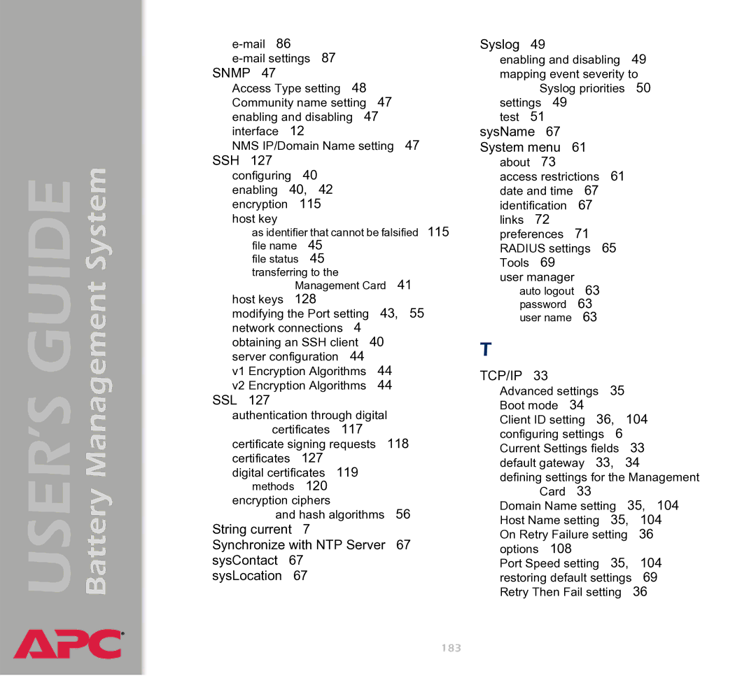 APC Battery Management System manual Snmp 