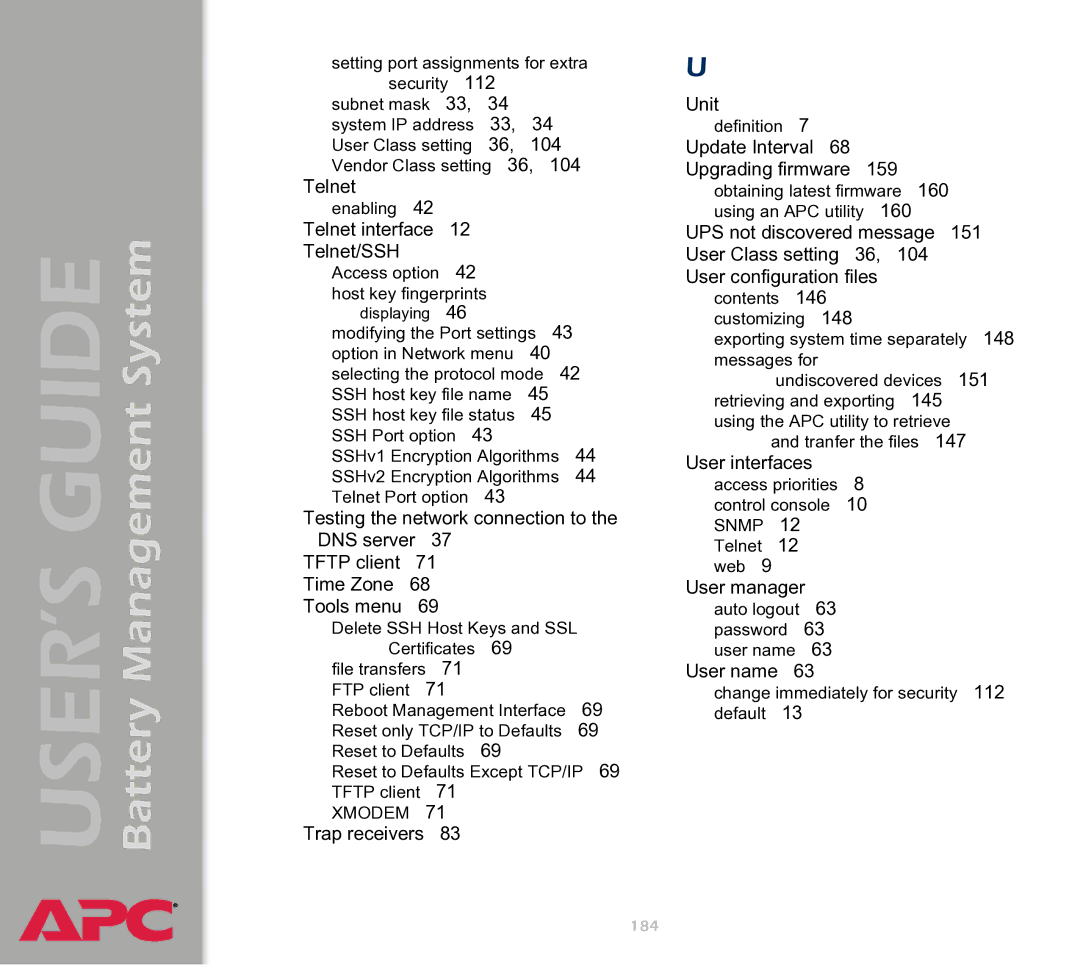 APC Battery Management System manual Telnet 