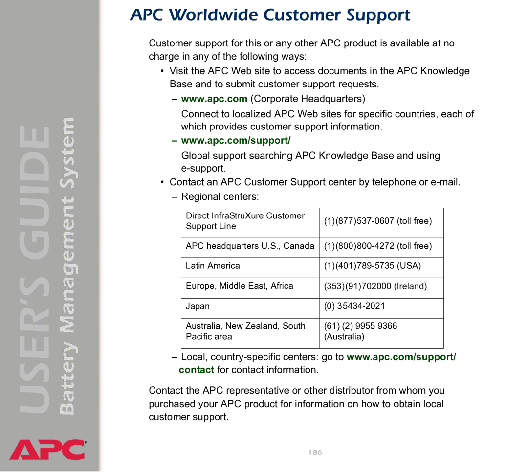 APC Battery Management System manual APC Worldwide Customer Support 