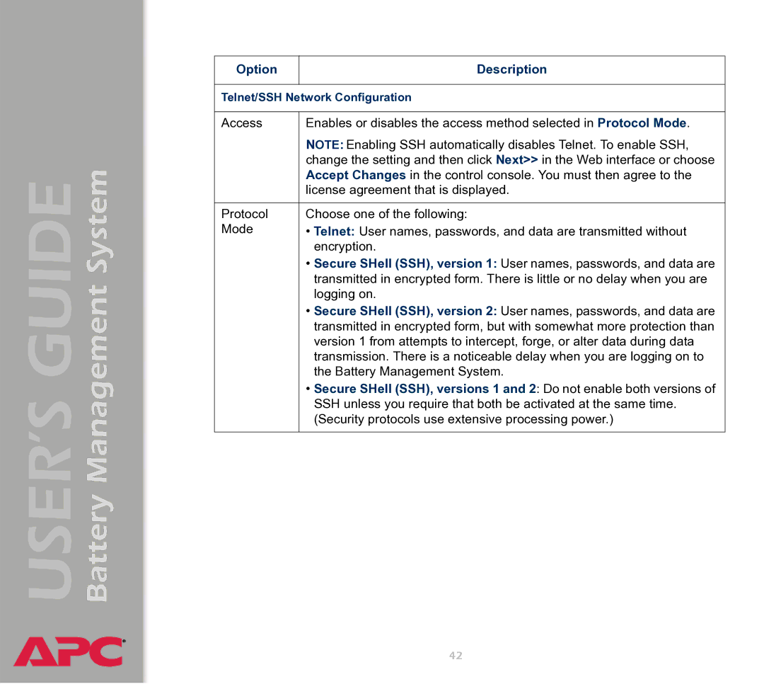 APC Battery Management System manual Option Description 