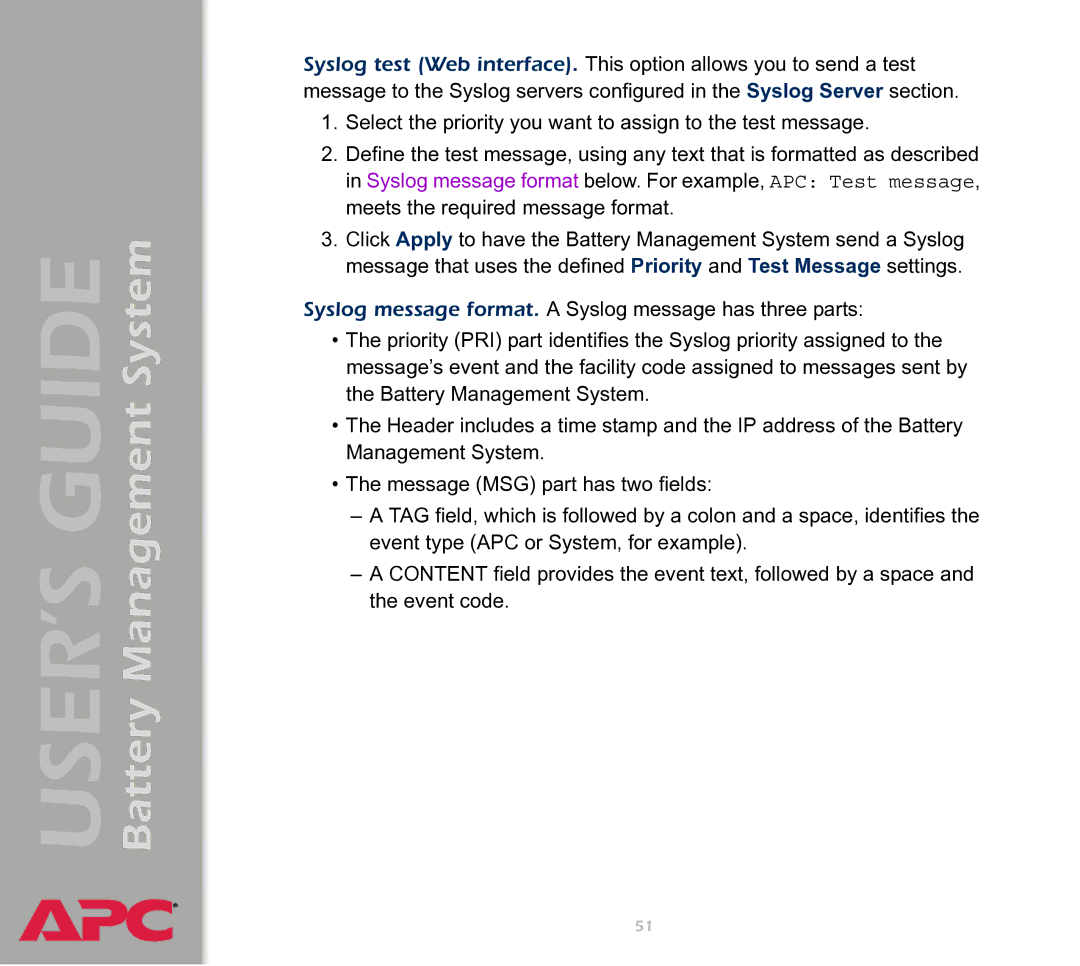 APC Battery Management System manual 