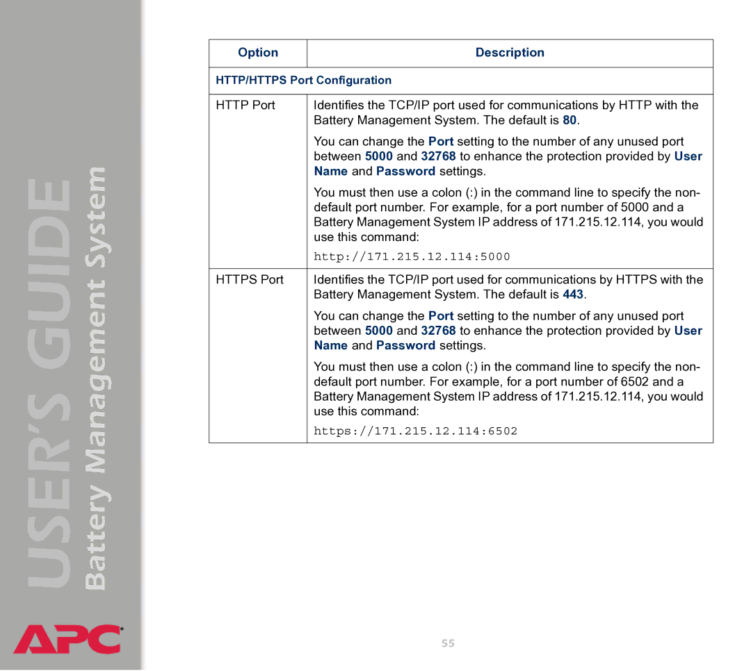 APC Battery Management System manual Name and Password settings, Http//171.215.12.1145000 