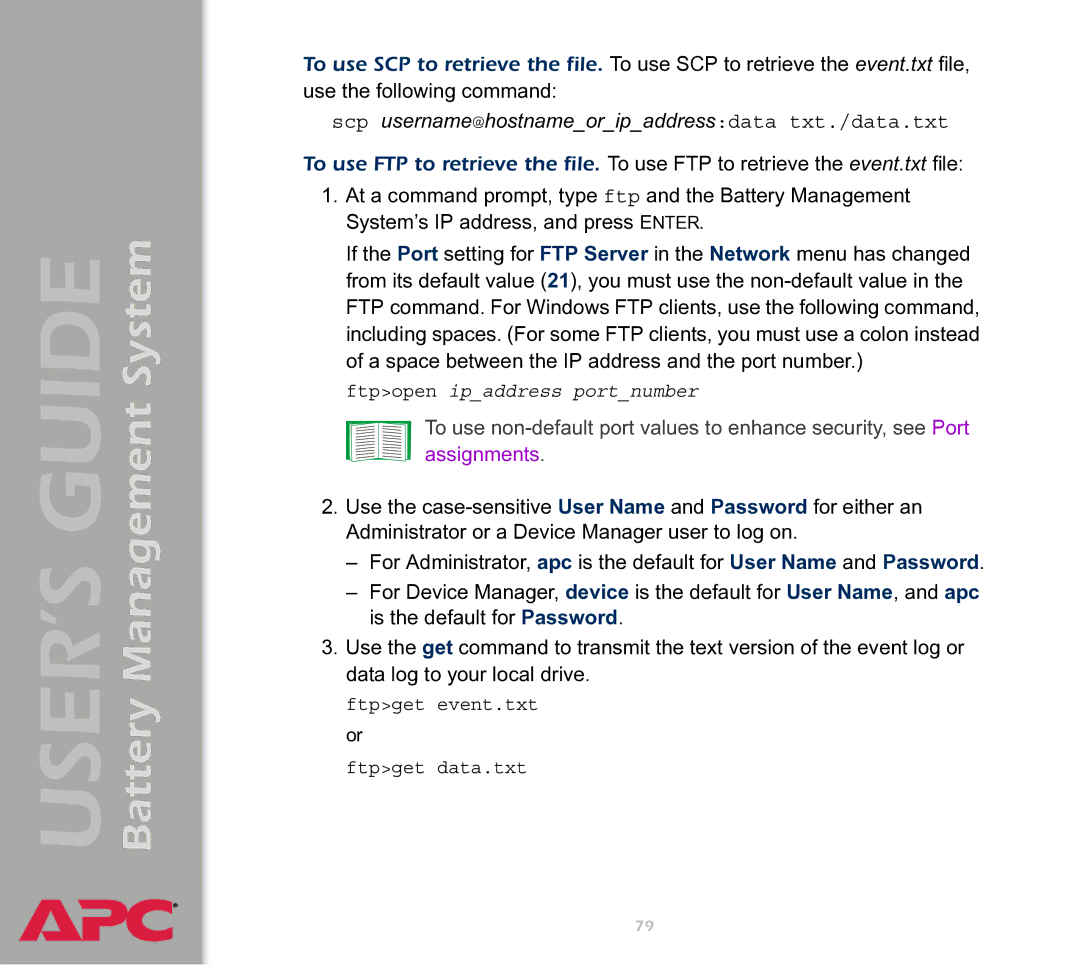 APC Battery Management System manual Scp username@hostnameoripaddressdata txt./data.txt 