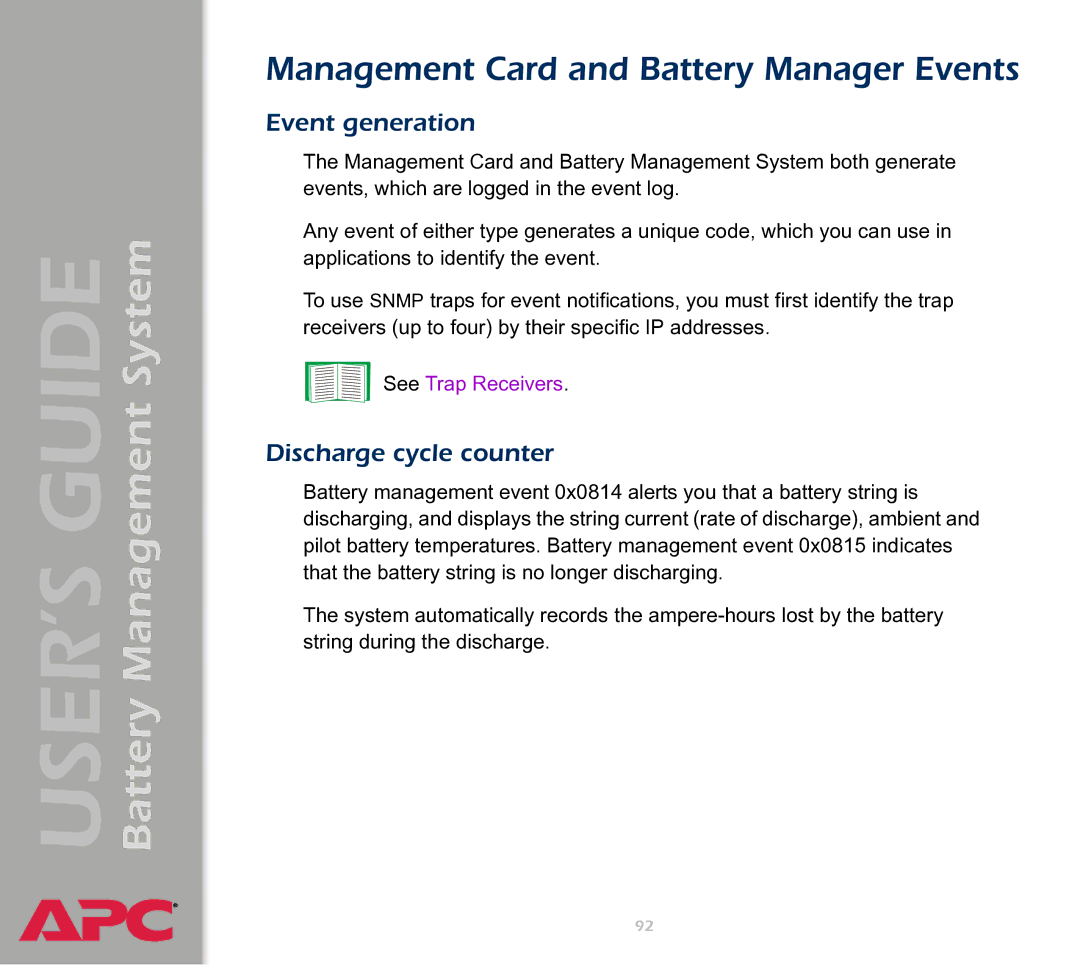 APC Battery Management System manual Event generation, Discharge cycle counter 