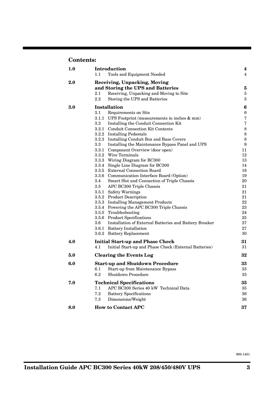 APC BC300 Series manual Contents 