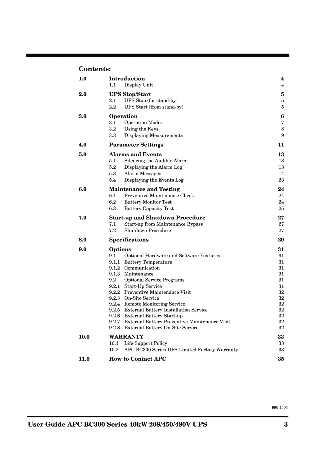 APC BC300 manual Contents 