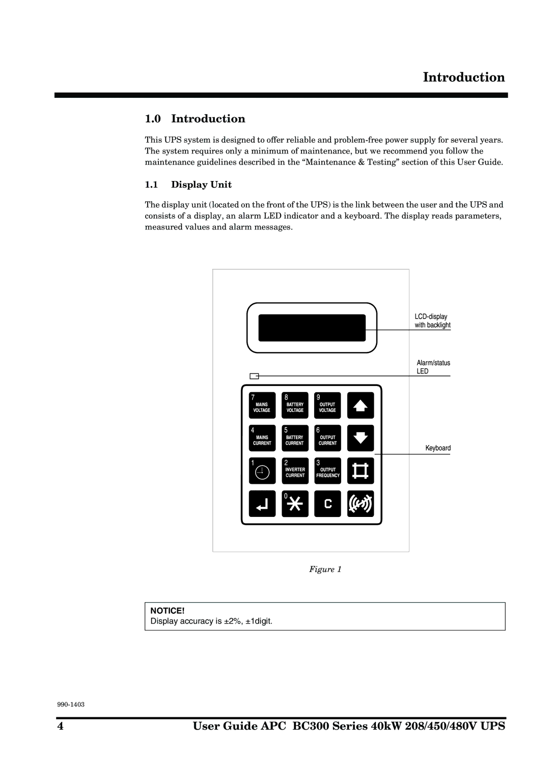 APC BC300 manual Introduction, Display Unit 