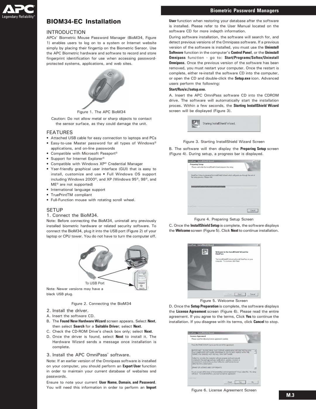 APC BIOM34-EC user manual Introduction, Features, Setup 