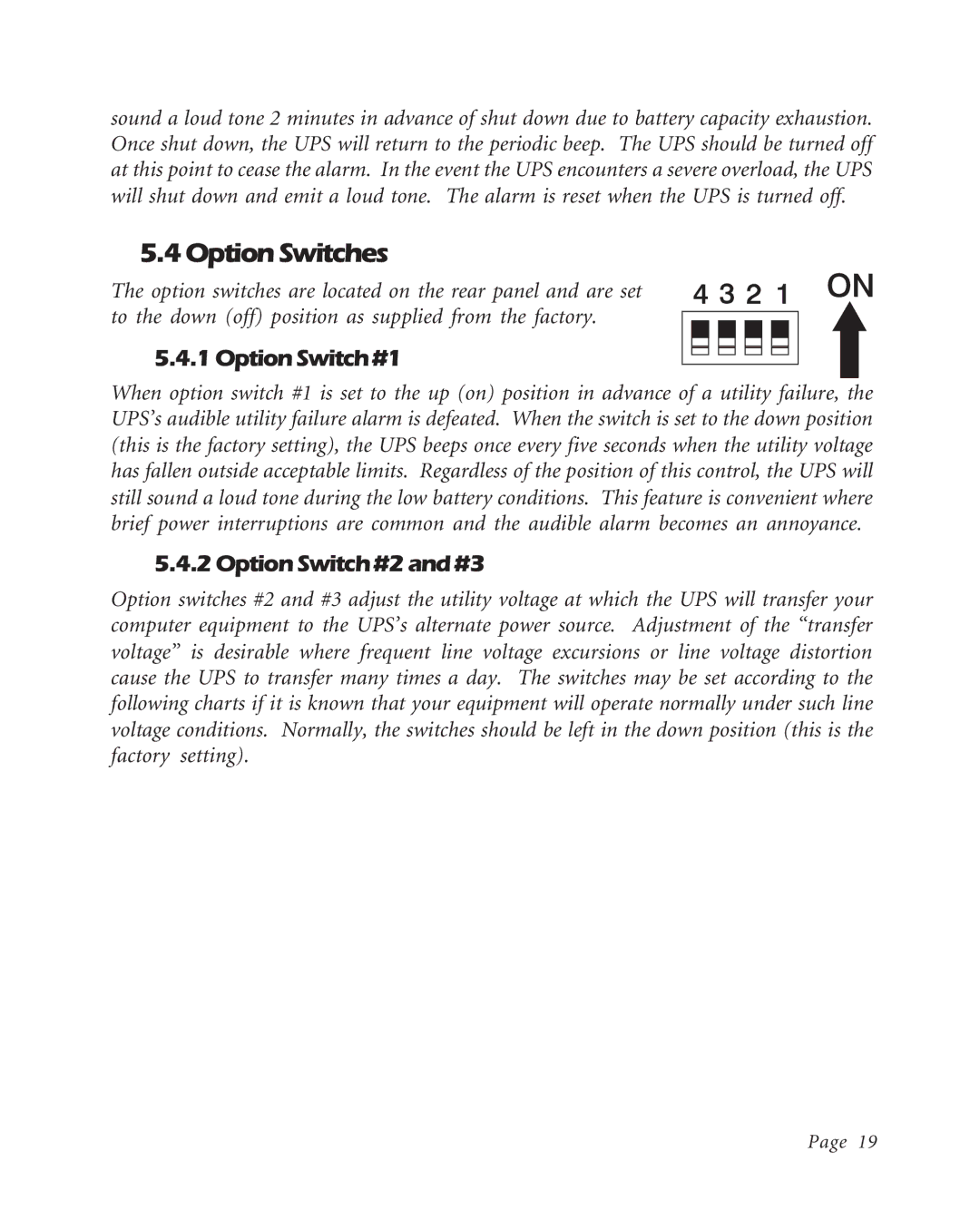 APC BK400EI, BK600EI, BK250EI user manual 4OptionSwitches, Option Switch #1, Option Switch #2 and #3 