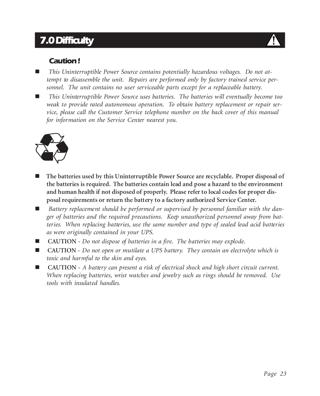 APC BK600EI, BK400EI, BK250EI user manual 0Difficulty 