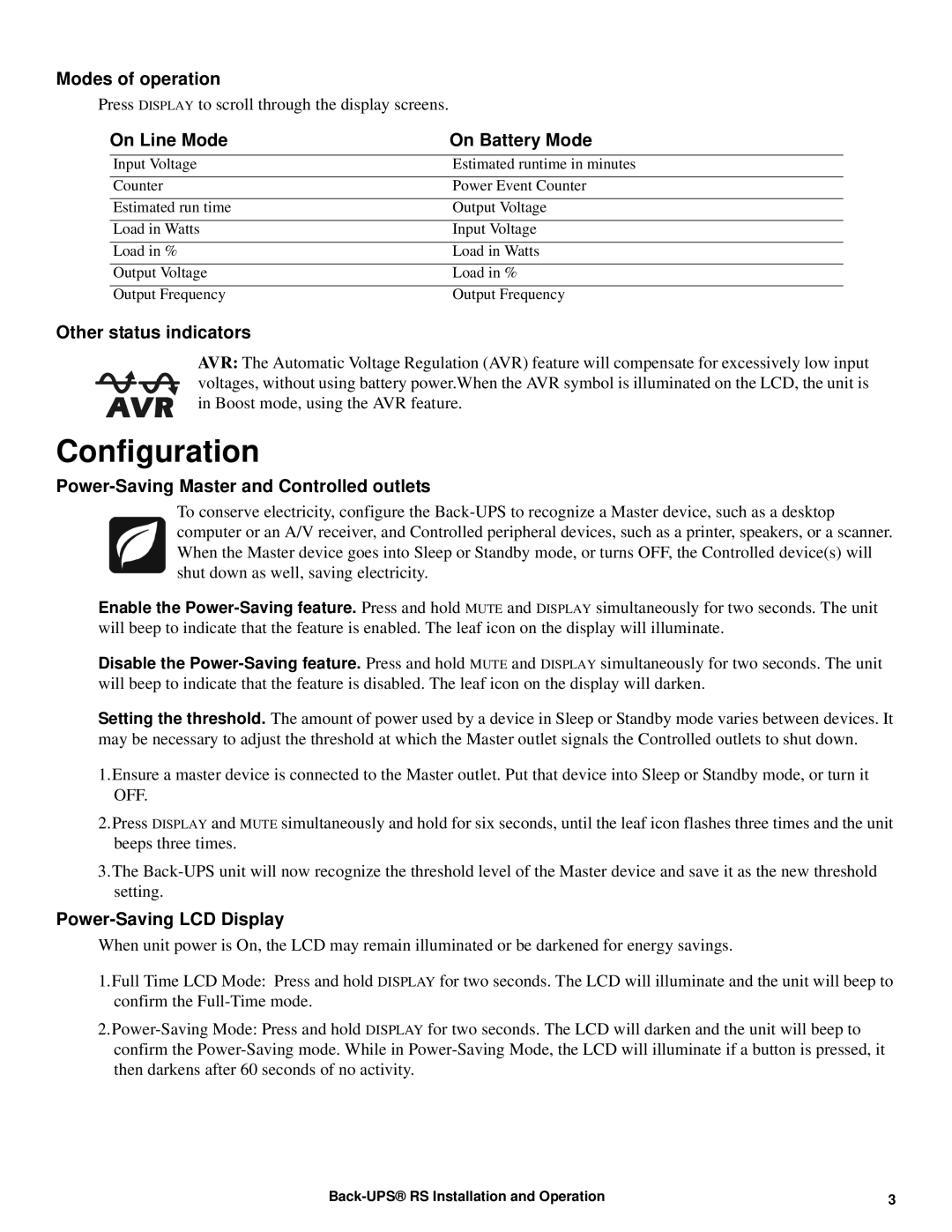 APC RS 700, BR700G manual Configuration 