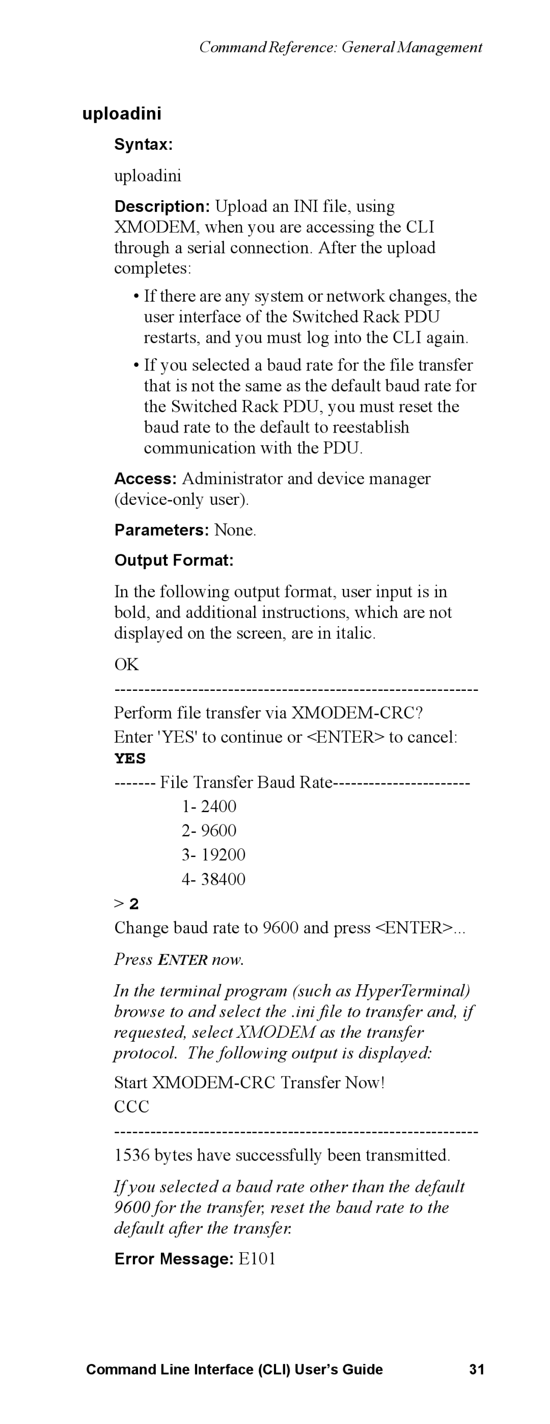 APC Command Line Interface manual Uploadini, Start XMODEM-CRC Transfer Now, Bytes have successfully been transmitted 