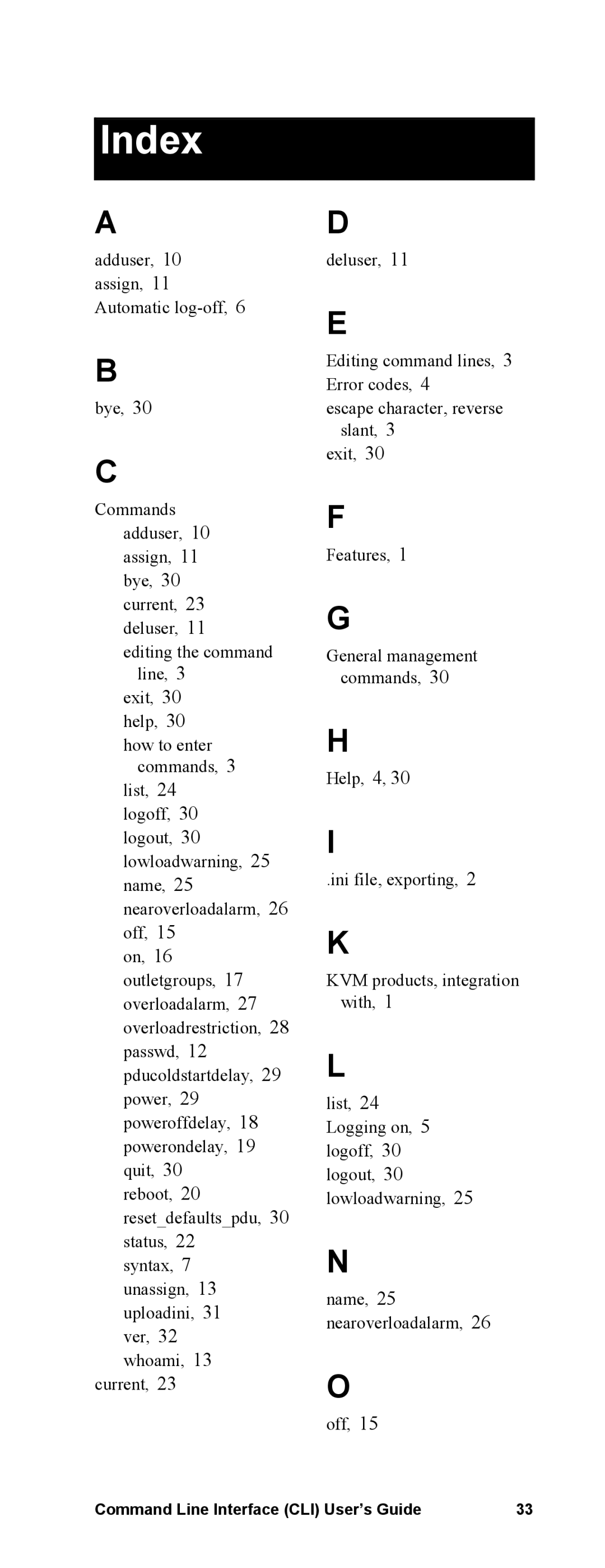 APC Command Line Interface manual Index 