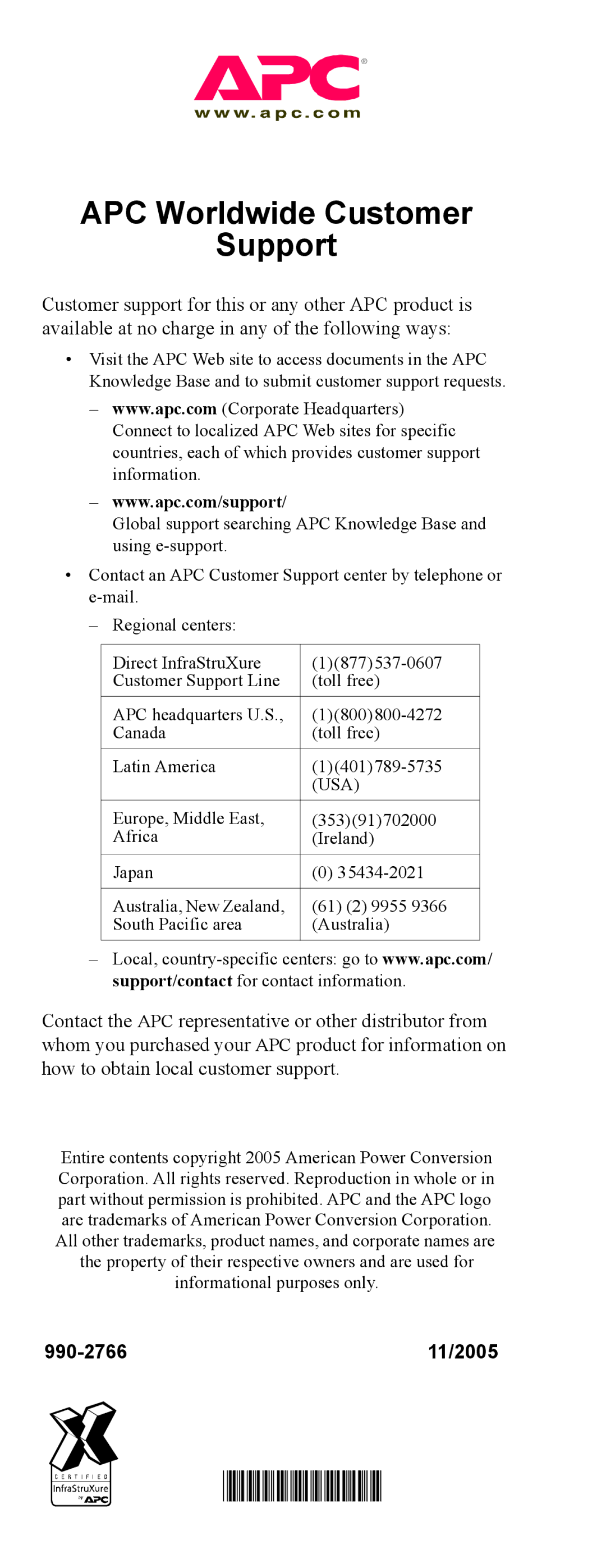 APC Command Line Interface manual APC Worldwide Customer Support, 990-2766 11/2005 