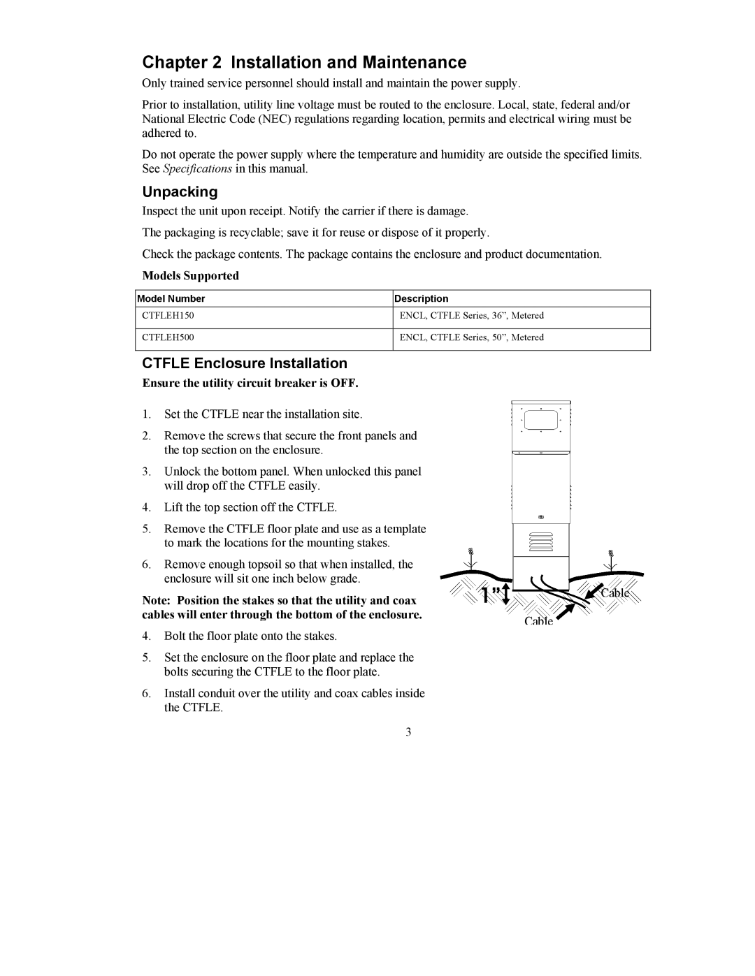 APC CTFLE user manual Installation and Maintenance, Unpacking, Ctfle Enclosure Installation 