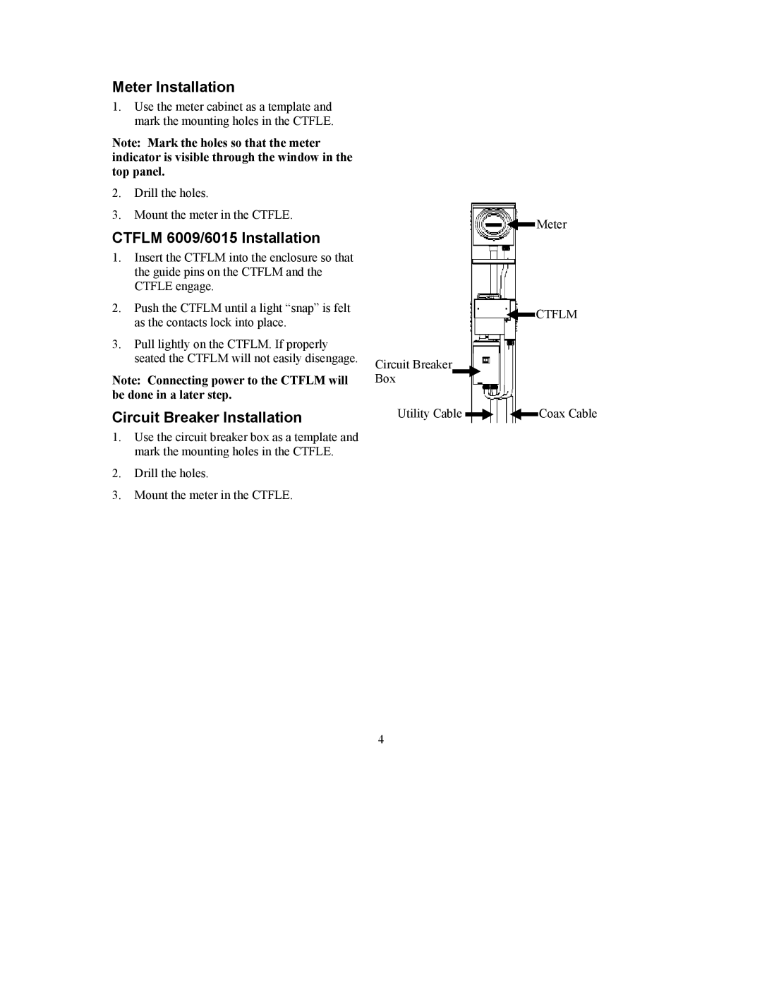 APC CTFLE user manual Meter Installation, Ctflm 6009/6015 Installation, Circuit Breaker Installation 