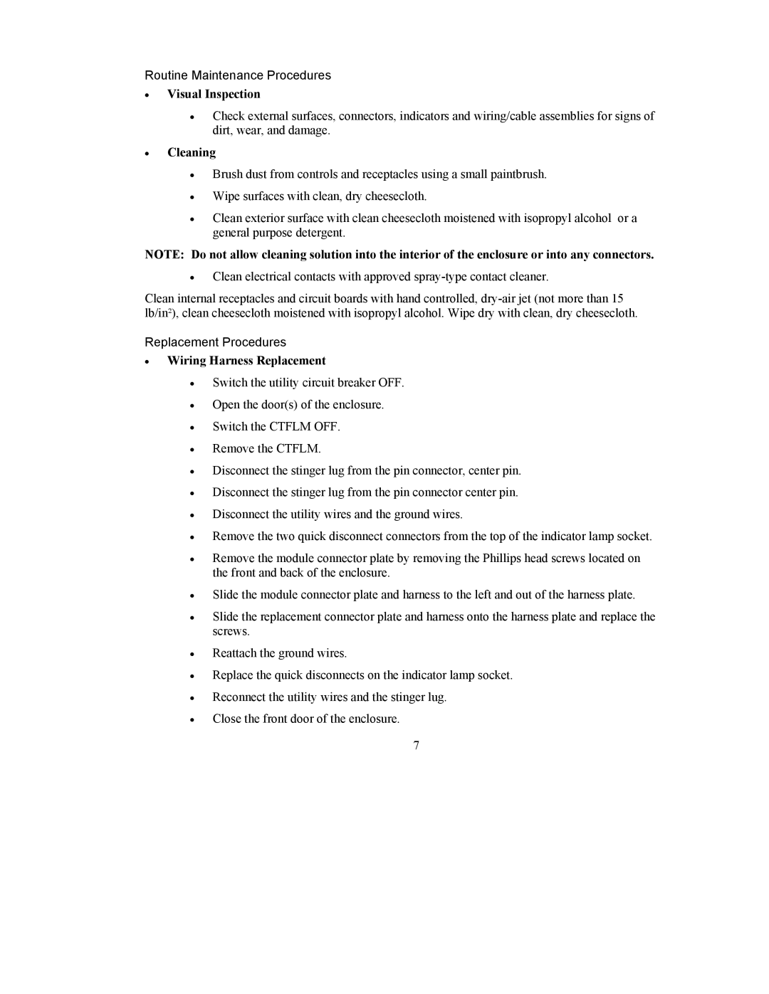 APC CTFLE user manual Visual Inspection, Cleaning, Wiring Harness Replacement 