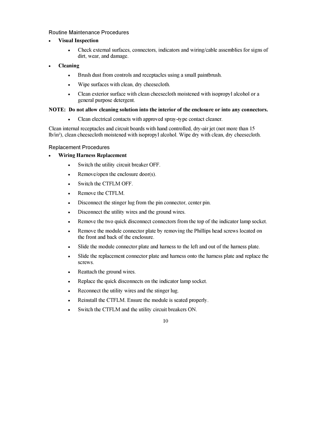 APC CTSLLP/G user manual Visual Inspection, Cleaning, Wiring Harness Replacement 