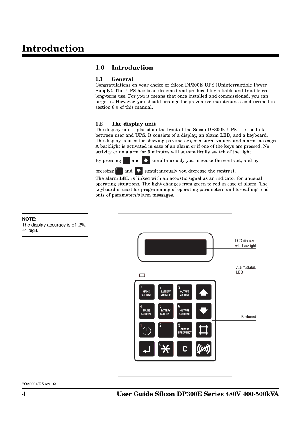 APC DP300E Series manual Introduction, General, Display unit 