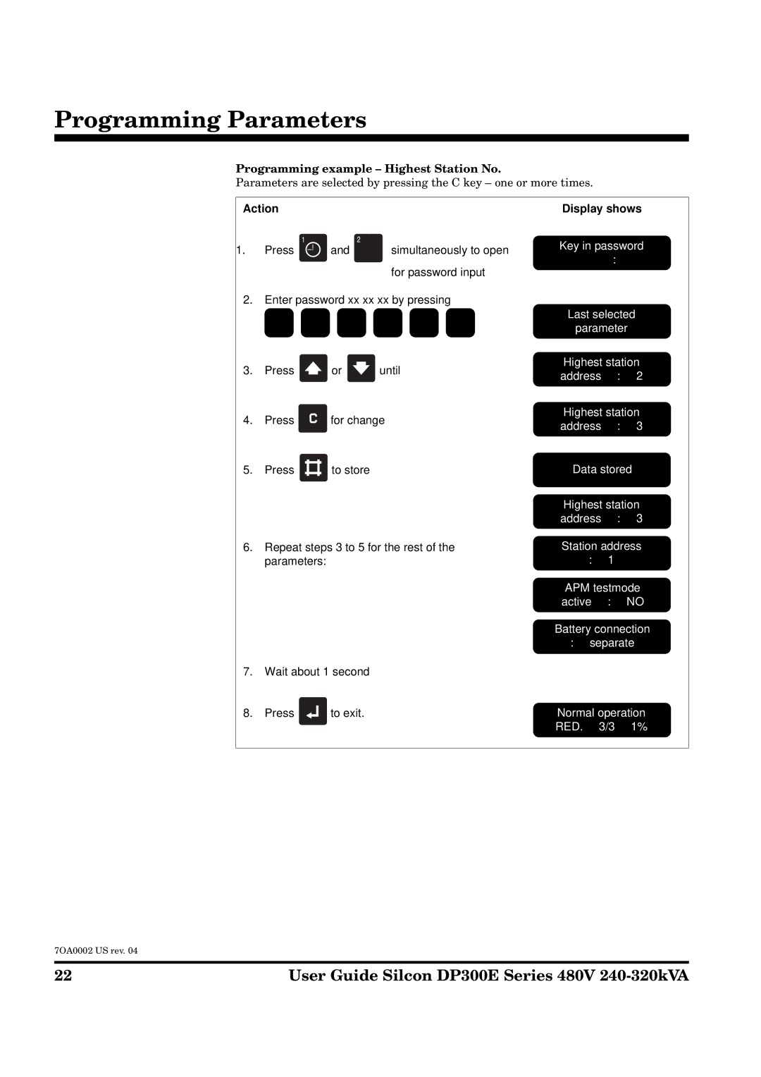 APC DP300E manual Programming example Highest Station No 