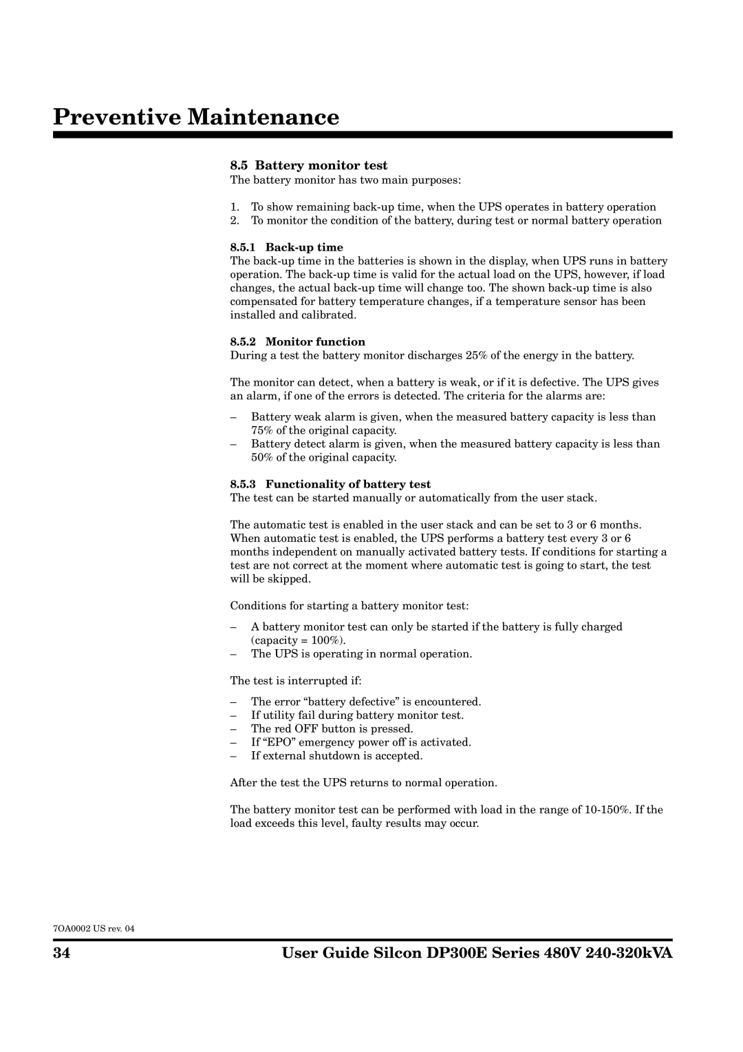 APC DP300E manual Battery monitor test, Back-up time, Monitor function, Functionality of battery test 