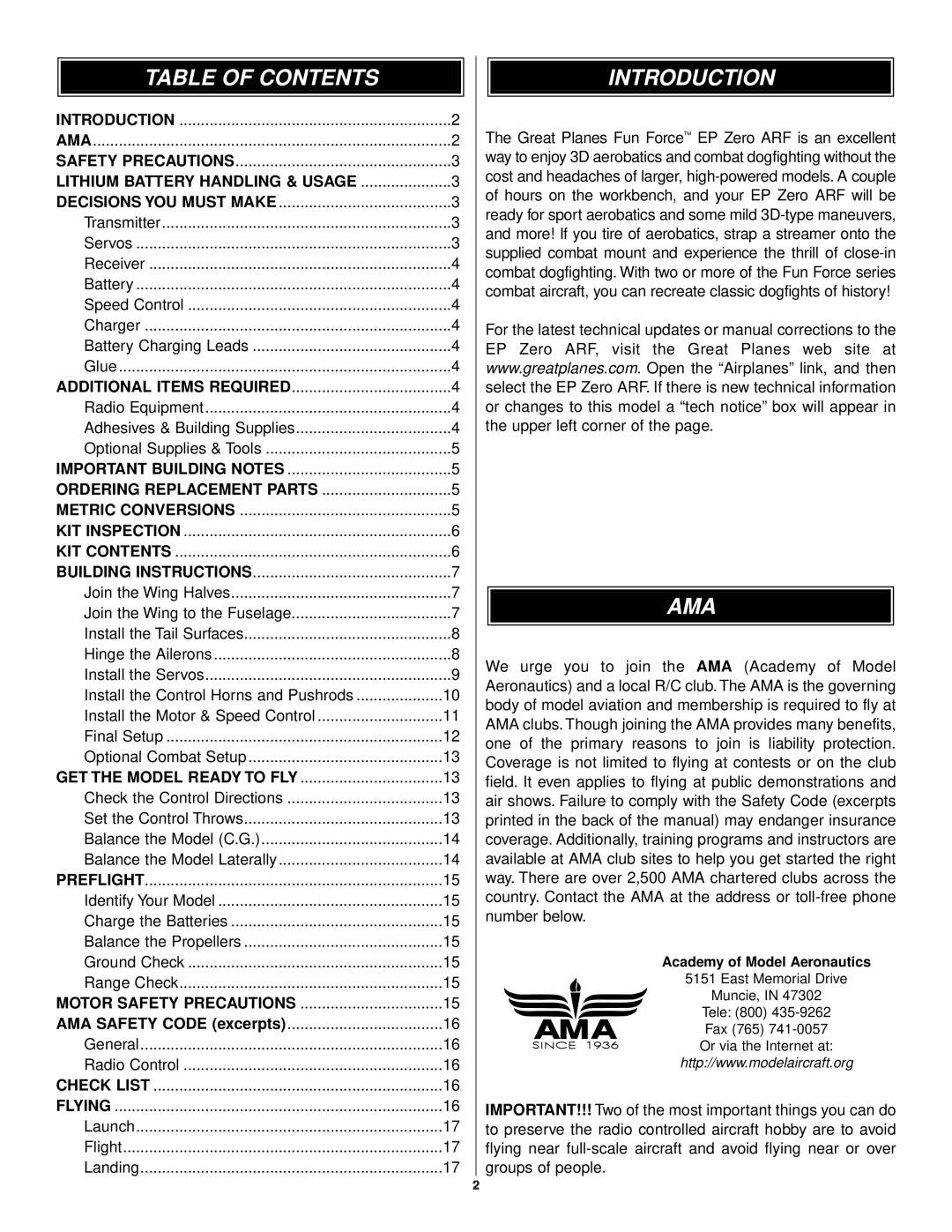APC EP Zero ARF warranty Table Of Contents, Introduction 