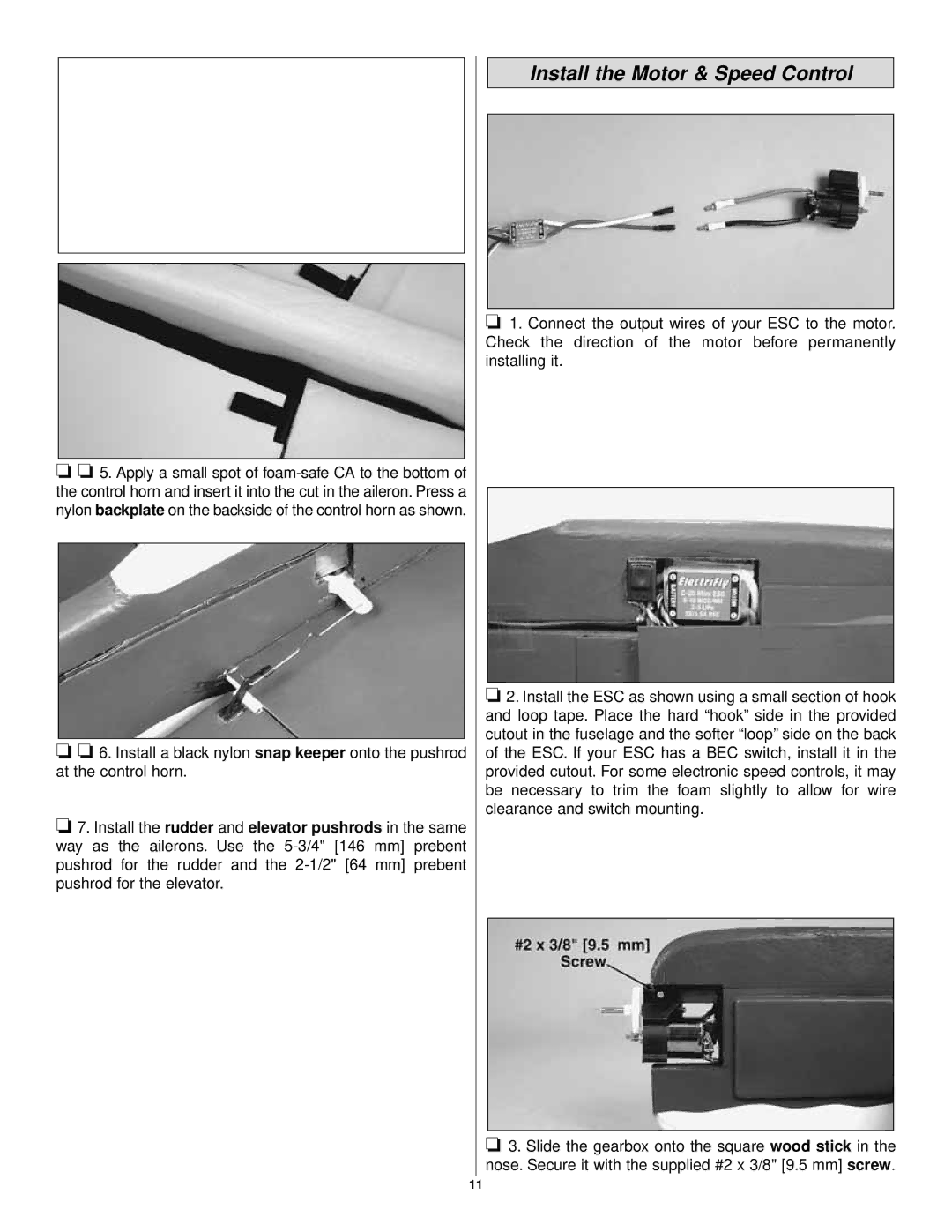 APC EP Zero ARF warranty Install the Motor & Speed Control 