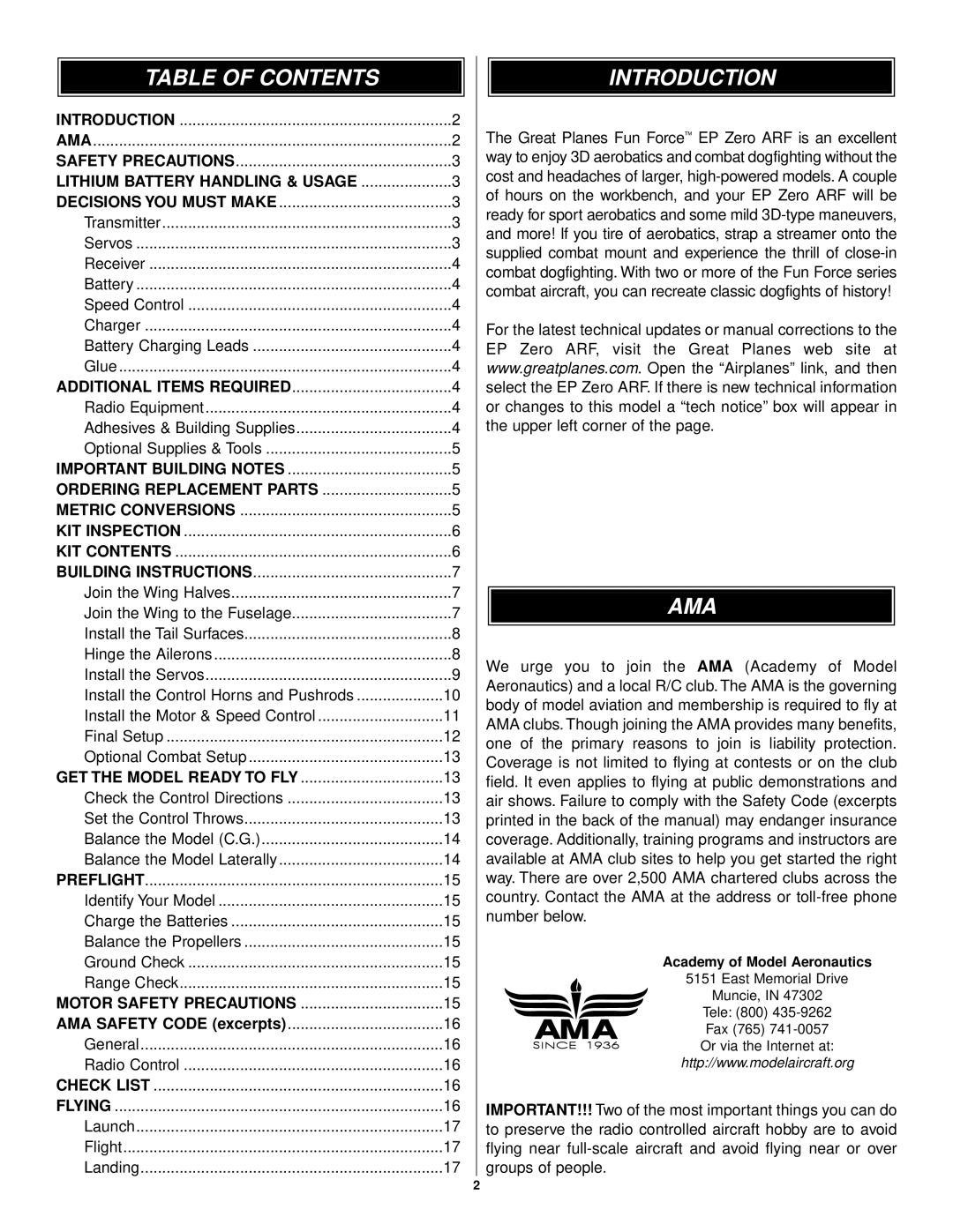 APC EP Zero ARF warranty Table of Contents, Introduction, Ama 